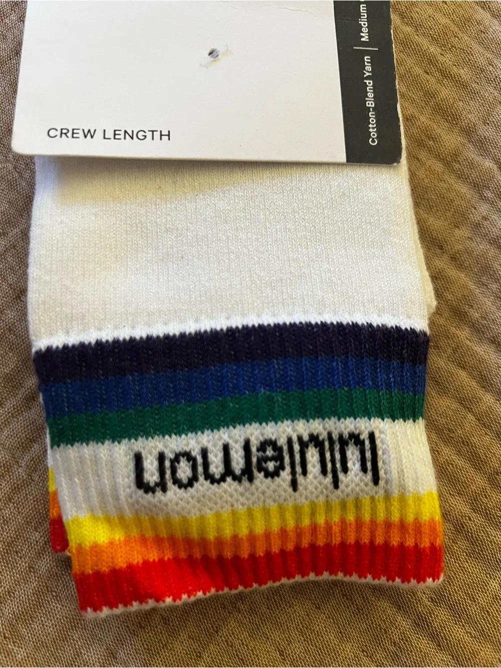 NWT Lululemon Daily Stride Crew Socks Rainbow Stripe White  (L)